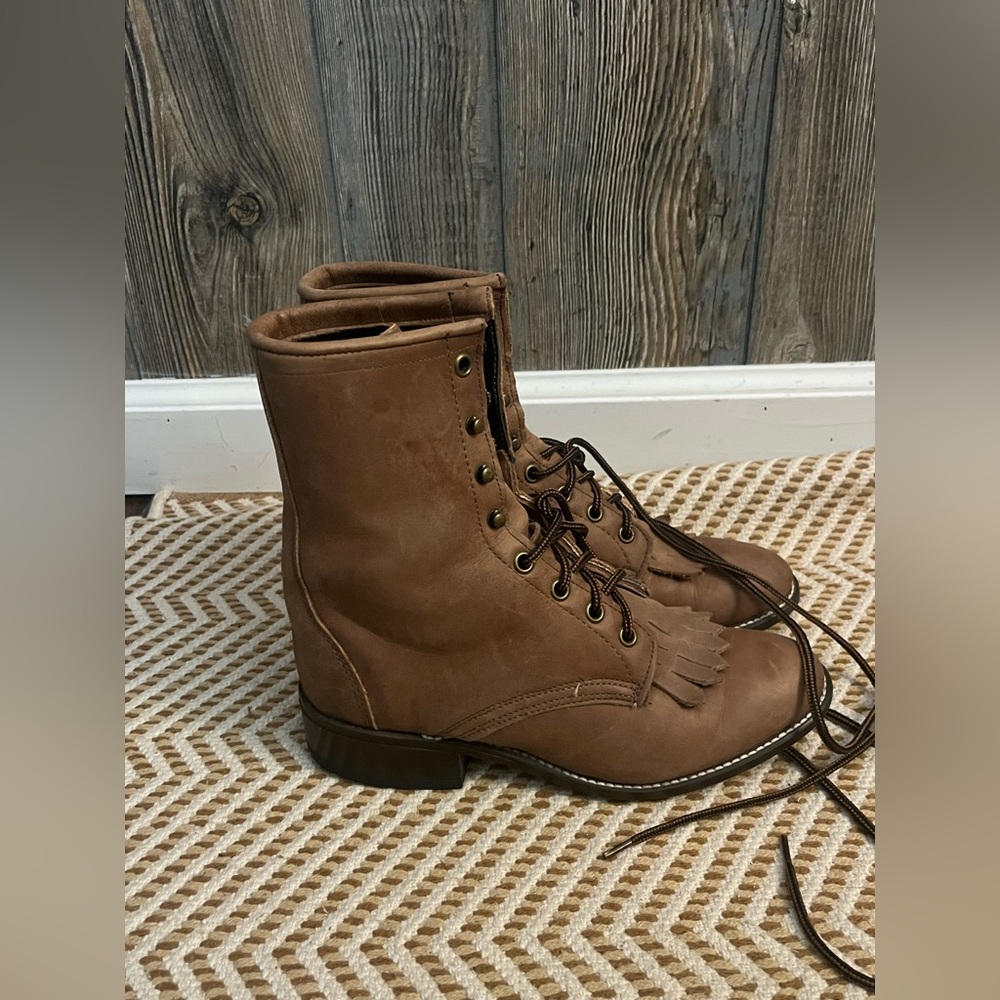 Laredo size 6.5 made in USA frontier chic lace up vintage western leather boots